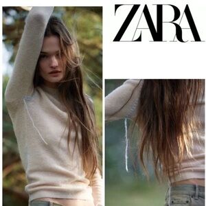Zara Sweater Women Size Large Beige Wool Alpaca Pullover Knit Crew NEW
